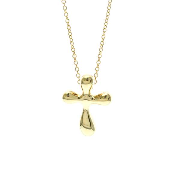 Tiffany Cross Necklace Yellow Gold (18K) No Stone MenWomen Fashion Pendant N...